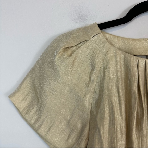 Club Monaco | Gold Sparkle Short Sleeve Pintucked Blouse Size XS - Picture 2 of 5